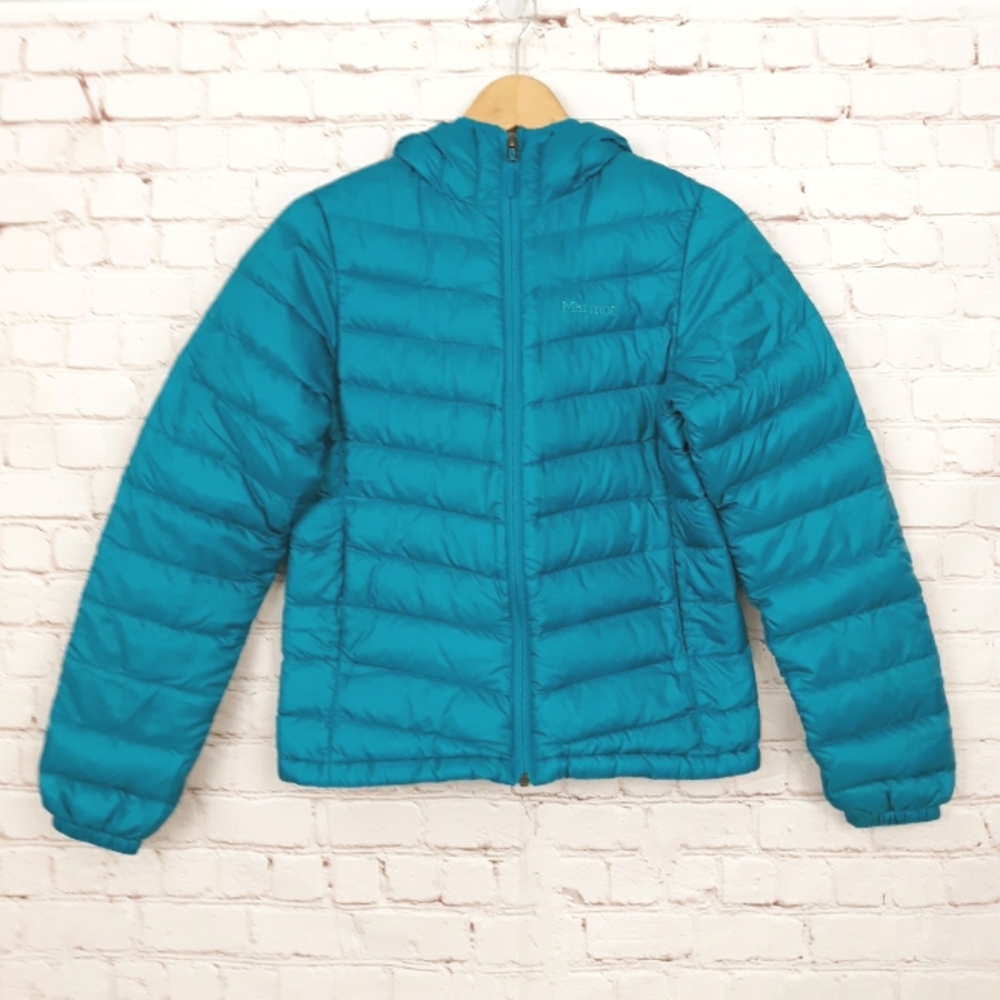 Marmot Down Puffer Jacket Hood Teal XS